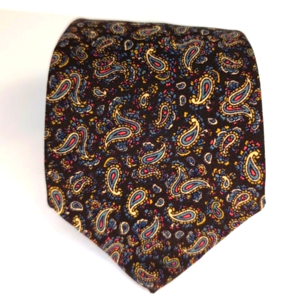 Vintage Roxy 100% Silk Necktie Paisley Gold Red Blue Made in Italy 59” EUC